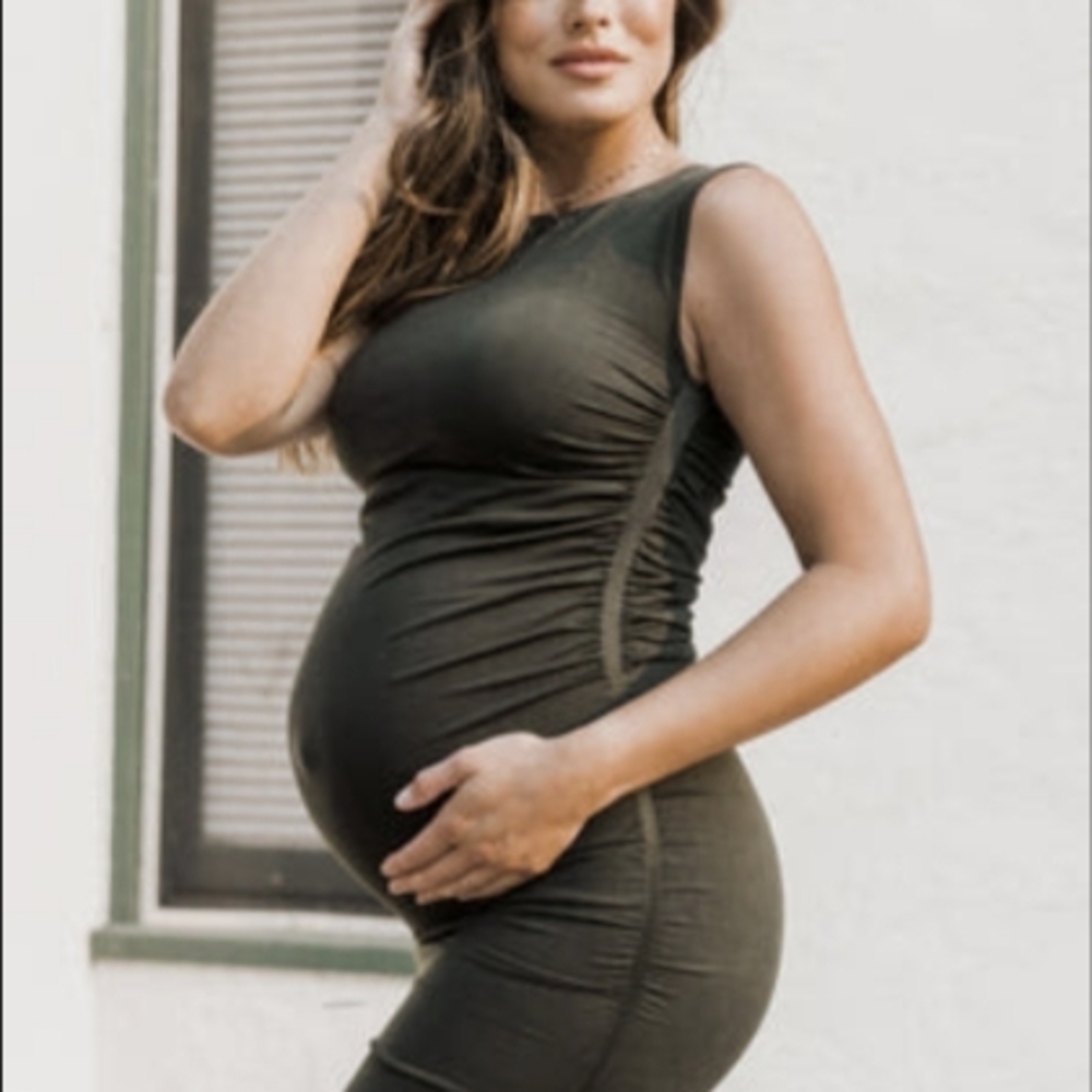 BLANQI Olive Green Maternity Tank Mini Dress